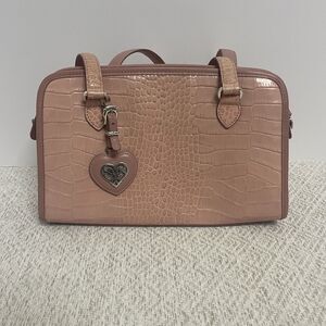 Brighton Alesha Light Pink Croc Embossed Heart Fob Leather Shoulder Bag **READ**